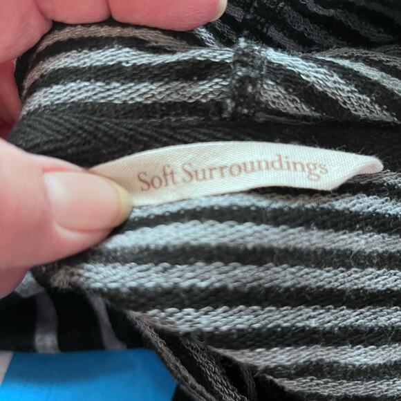 Soft Surroundings Blk/Wh Striped Tie Neck Top Med Hood Coastal Nautical Oversize - Picture 6 of 7